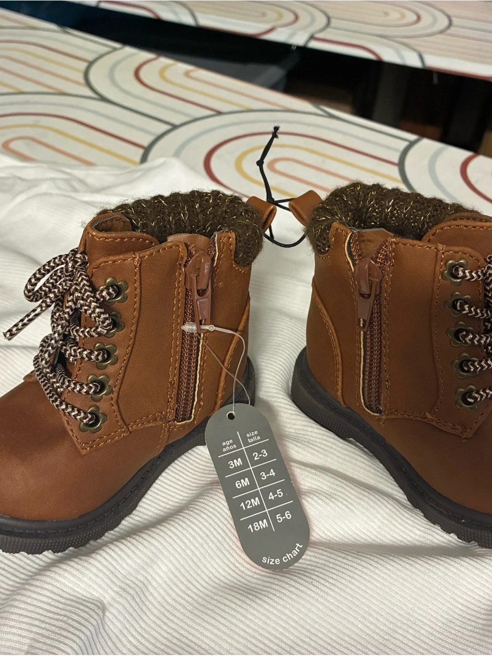 wonder nation Toddler Brown Faux-Fur Collar Lace-Up Boots
